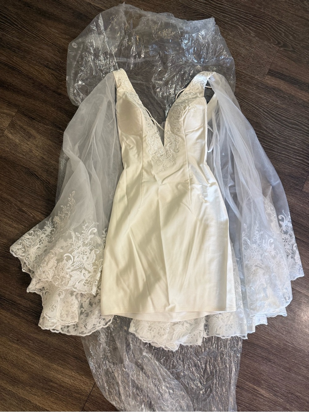 Rachel Allan L1277 White Cape Cocktail Bride Dress 2